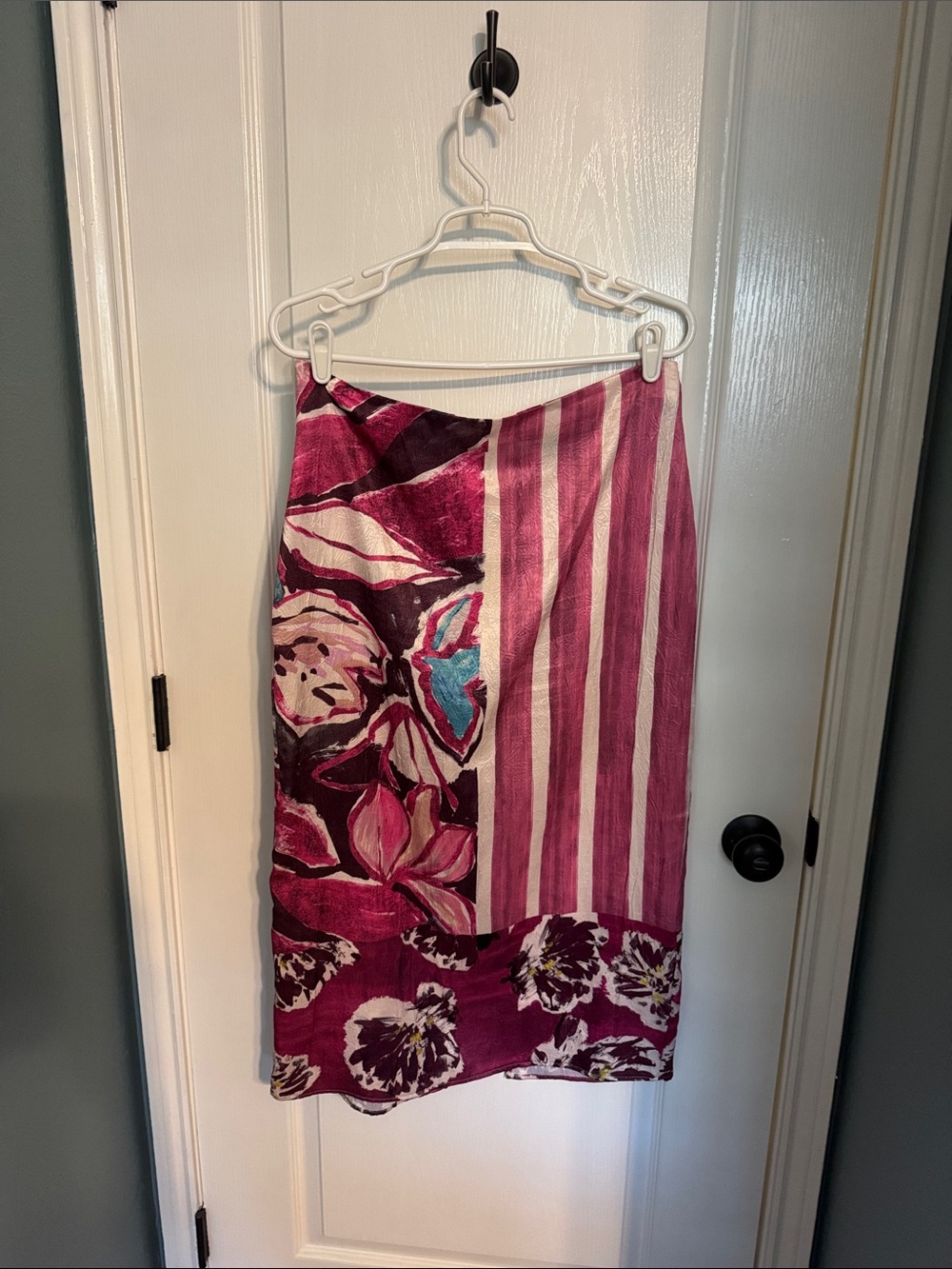 Zara Pink Floral & Stripe Midi Skirt